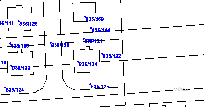 Parcela st. 835/122 v KÚ Písnice, Katastrální mapa