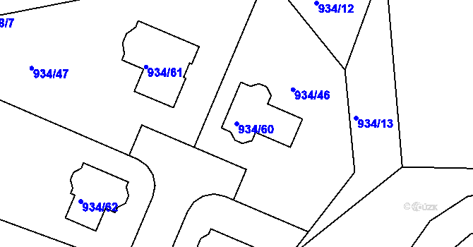 Parcela st. 934/60 v KÚ Písnice, Katastrální mapa