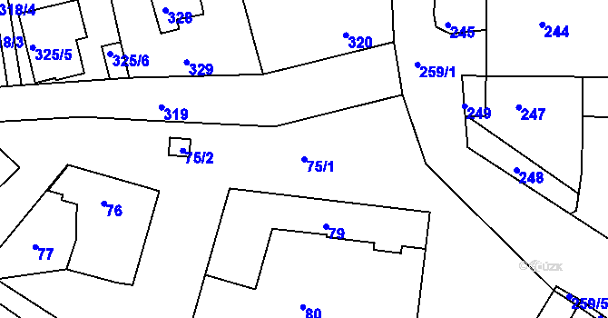 Parcela st. 75/1 v KÚ Písnice, Katastrální mapa