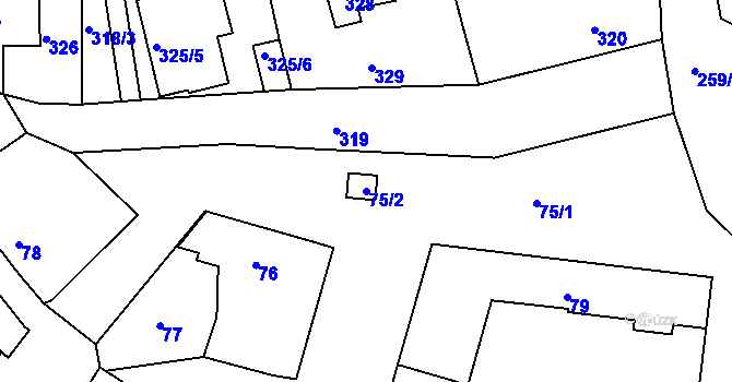 Parcela st. 75/2 v KÚ Písnice, Katastrální mapa