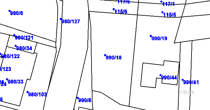 Parcela st. 990/18 v KÚ Písnice, Katastrální mapa