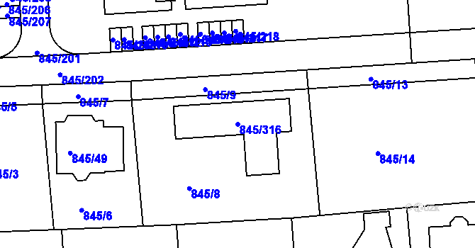 Parcela st. 845/316 v KÚ Písnice, Katastrální mapa