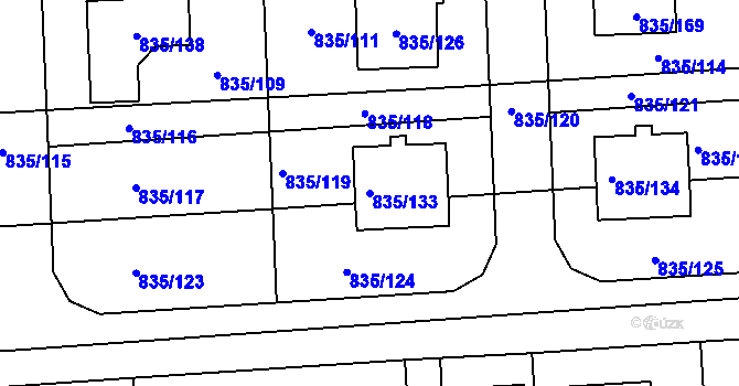 Parcela st. 835/133 v KÚ Písnice, Katastrální mapa