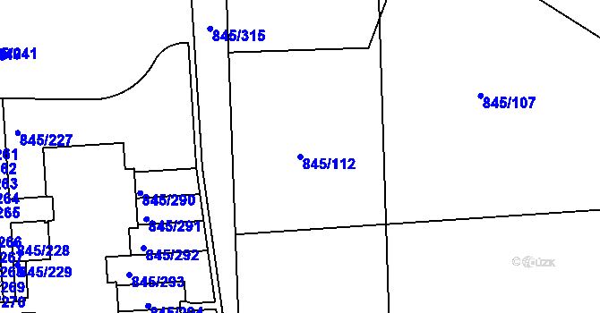 Parcela st. 845/112 v KÚ Písnice, Katastrální mapa