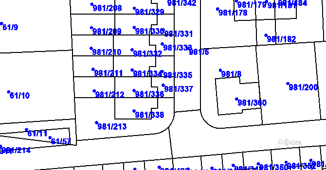 Parcela st. 981/337 v KÚ Písnice, Katastrální mapa