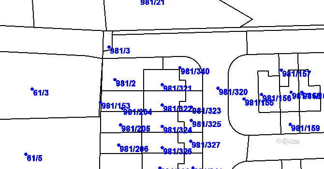 Parcela st. 981/321 v KÚ Písnice, Katastrální mapa