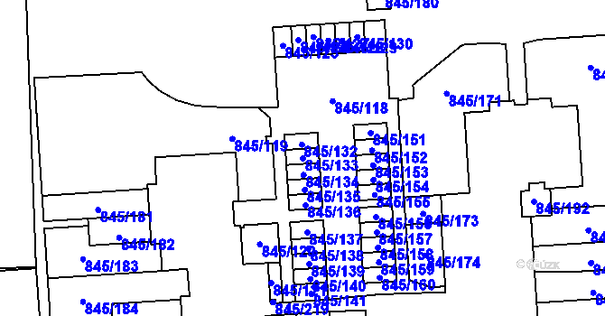 Parcela st. 845/133 v KÚ Písnice, Katastrální mapa