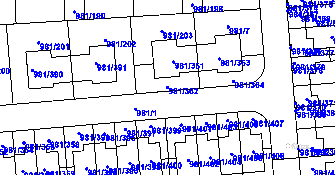 Parcela st. 981/362 v KÚ Písnice, Katastrální mapa
