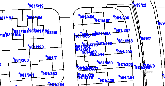 Parcela st. 981/375 v KÚ Písnice, Katastrální mapa