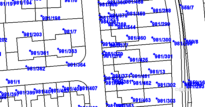 Parcela st. 981/378 v KÚ Písnice, Katastrální mapa