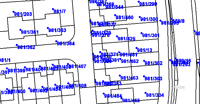 Parcela st. 981/371 v KÚ Písnice, Katastrální mapa
