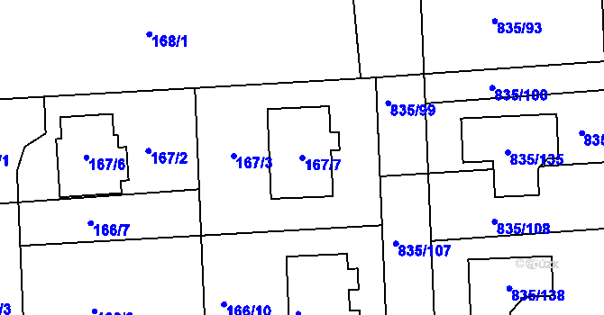 Parcela st. 167/7 v KÚ Písnice, Katastrální mapa