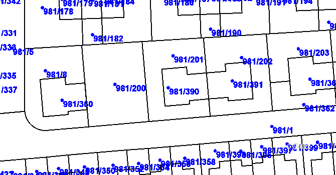 Parcela st. 981/390 v KÚ Písnice, Katastrální mapa