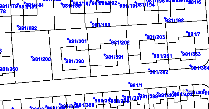 Parcela st. 981/391 v KÚ Písnice, Katastrální mapa