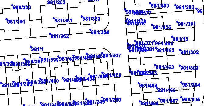 Parcela st. 981/407 v KÚ Písnice, Katastrální mapa