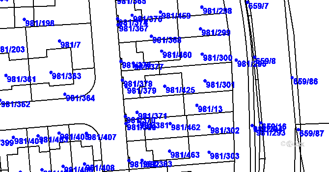 Parcela st. 981/425 v KÚ Písnice, Katastrální mapa