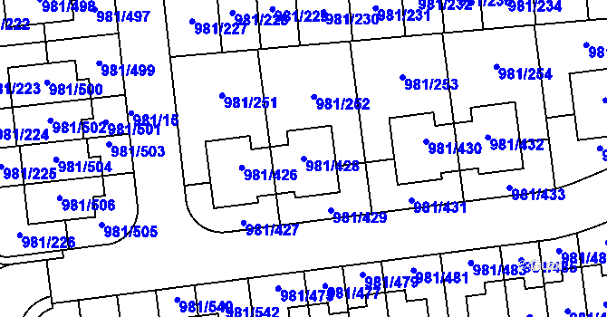 Parcela st. 981/428 v KÚ Písnice, Katastrální mapa