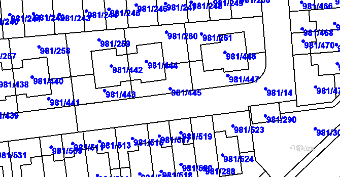 Parcela st. 981/445 v KÚ Písnice, Katastrální mapa