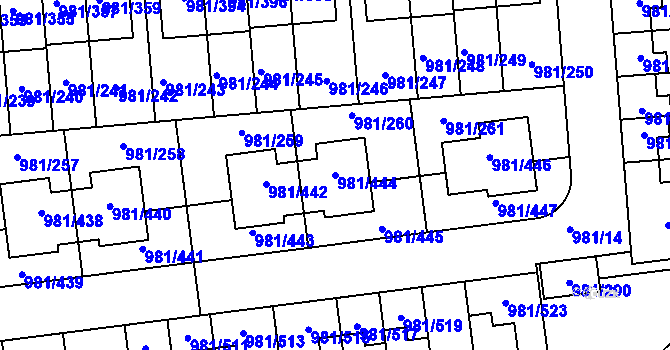 Parcela st. 981/444 v KÚ Písnice, Katastrální mapa