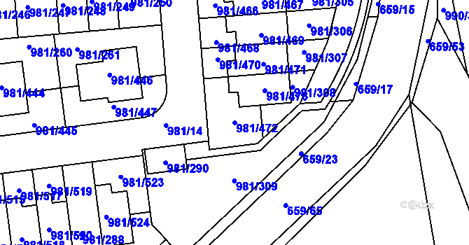 Parcela st. 981/472 v KÚ Písnice, Katastrální mapa