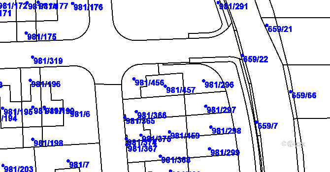Parcela st. 981/457 v KÚ Písnice, Katastrální mapa