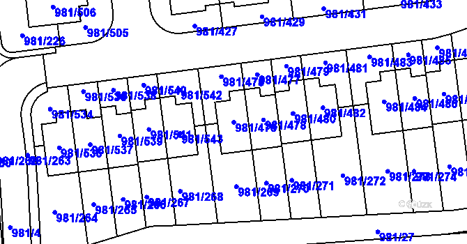 Parcela st. 981/476 v KÚ Písnice, Katastrální mapa