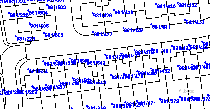 Parcela st. 981/475 v KÚ Písnice, Katastrální mapa
