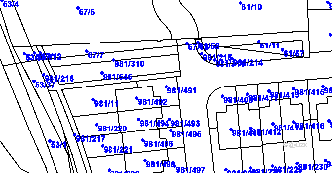 Parcela st. 981/491 v KÚ Písnice, Katastrální mapa