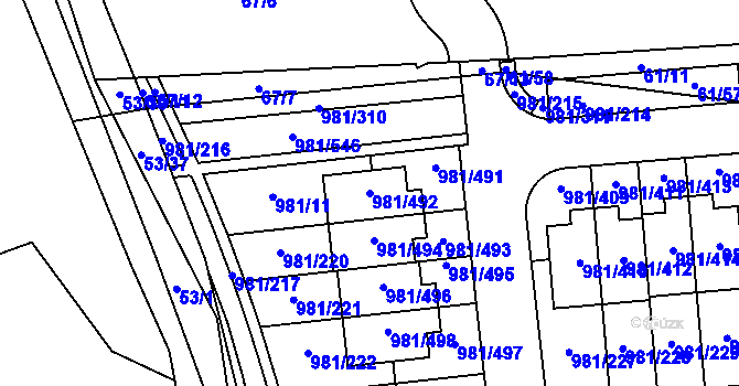 Parcela st. 981/492 v KÚ Písnice, Katastrální mapa