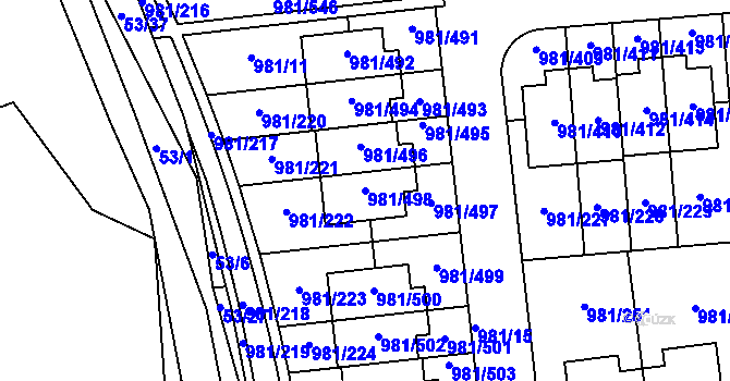 Parcela st. 981/498 v KÚ Písnice, Katastrální mapa
