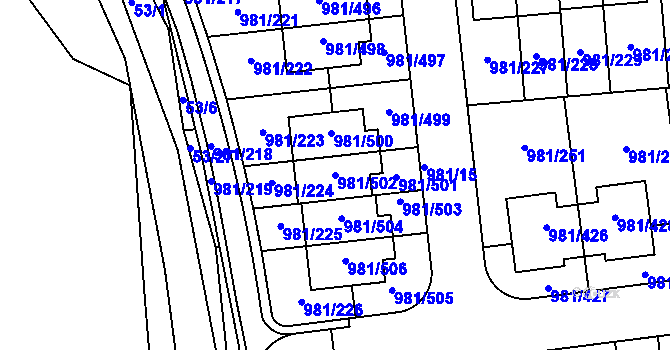 Parcela st. 981/502 v KÚ Písnice, Katastrální mapa