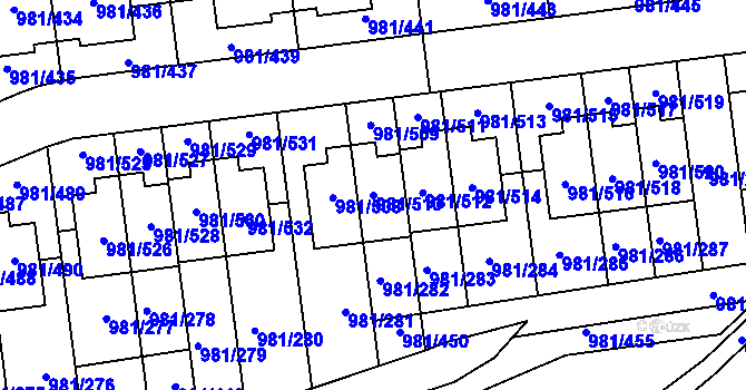 Parcela st. 981/510 v KÚ Písnice, Katastrální mapa