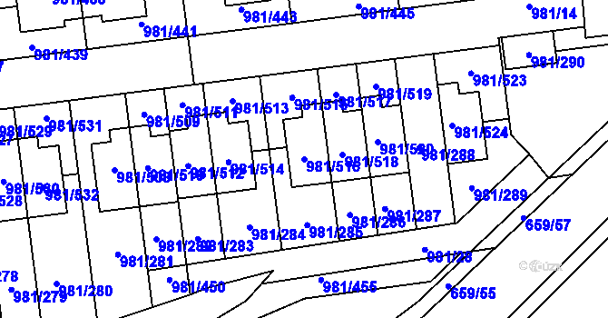 Parcela st. 981/516 v KÚ Písnice, Katastrální mapa