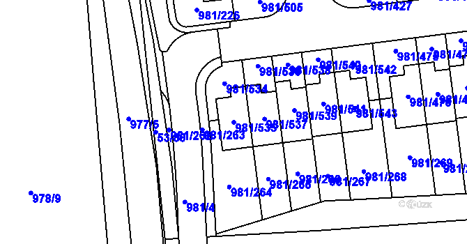 Parcela st. 981/535 v KÚ Písnice, Katastrální mapa