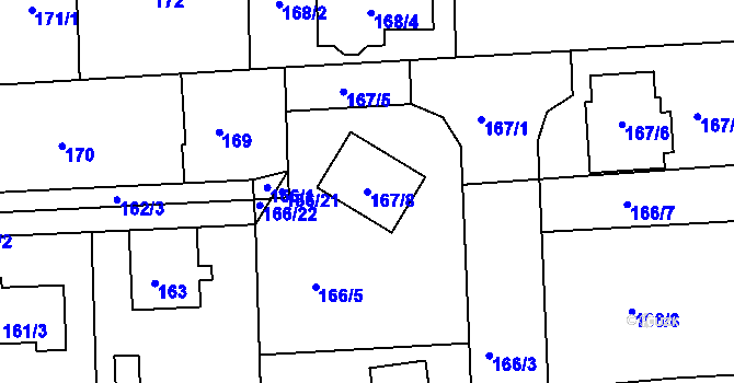 Parcela st. 167/8 v KÚ Písnice, Katastrální mapa
