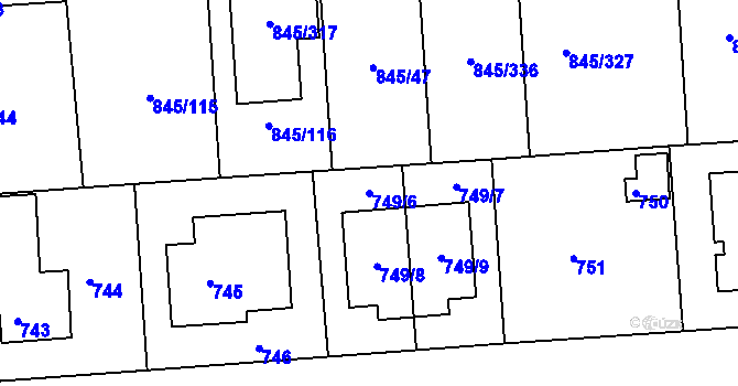 Parcela st. 749/6 v KÚ Písnice, Katastrální mapa