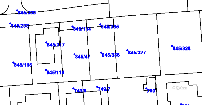 Parcela st. 845/336 v KÚ Písnice, Katastrální mapa