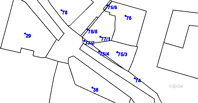 Parcela st. 75/4 v KÚ Písnice, Katastrální mapa