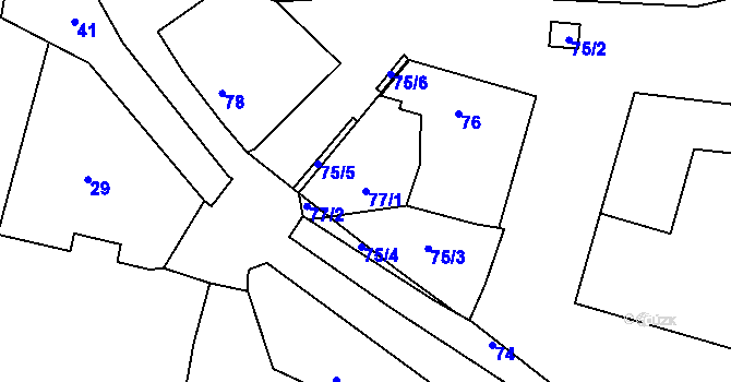 Parcela st. 77/1 v KÚ Písnice, Katastrální mapa