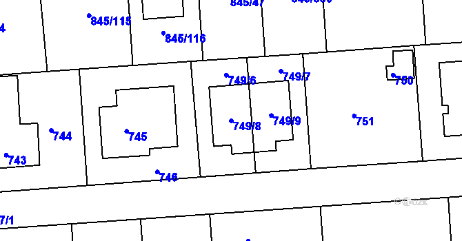 Parcela st. 749/8 v KÚ Písnice, Katastrální mapa