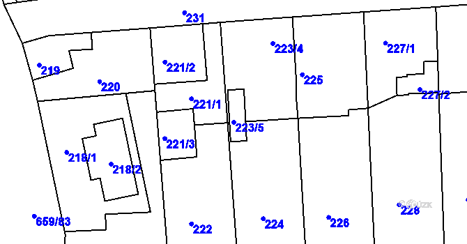 Parcela st. 223/5 v KÚ Písnice, Katastrální mapa