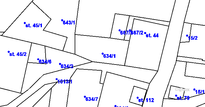 Parcela st. 634/1 v KÚ Pístina, Katastrální mapa