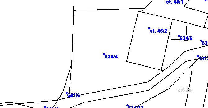 Parcela st. 634/4 v KÚ Pístina, Katastrální mapa