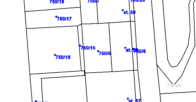Parcela st. 750/5 v KÚ Pístina, Katastrální mapa