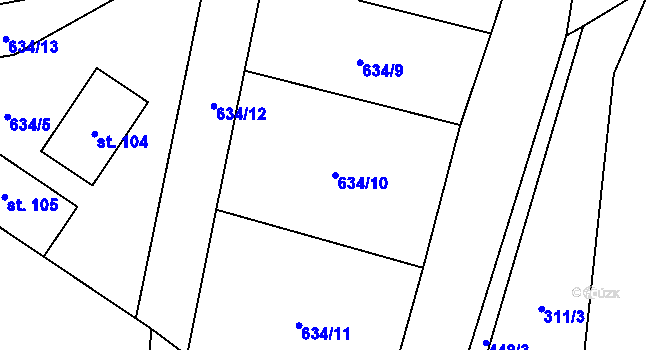 Parcela st. 634/10 v KÚ Pístina, Katastrální mapa