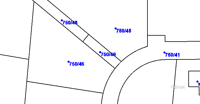 Parcela st. 750/49 v KÚ Pístina, Katastrální mapa