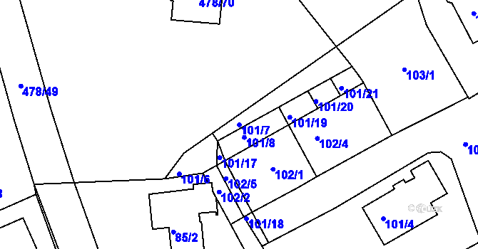Parcela st. 101/7 v KÚ Pístov u Jihlavy, Katastrální mapa