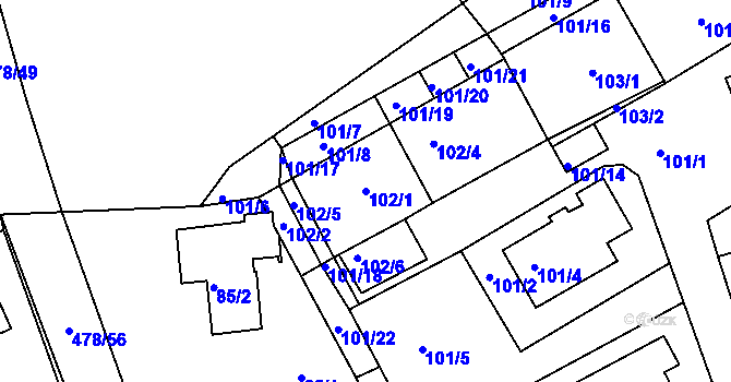Parcela st. 102/1 v KÚ Pístov u Jihlavy, Katastrální mapa