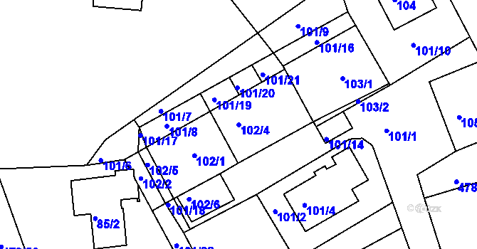 Parcela st. 102/4 v KÚ Pístov u Jihlavy, Katastrální mapa