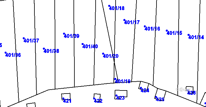 Parcela st. 401/20 v KÚ Pístov u Jihlavy, Katastrální mapa